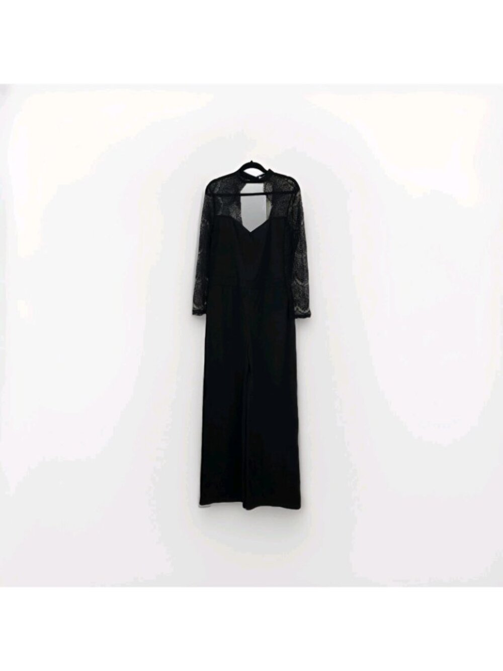Rosegal Jumpsuit NWT Plus Size 2XL Black Eyelash Lace LS Wide Leg Evening Party - Picture 2 of 16